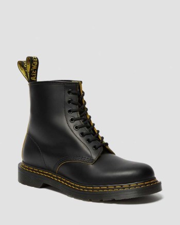 Dr Martens 1460 Double Stitch Leather Šnurovacie Čižmy Damske Čierne Žlté | 8594-TDWPX